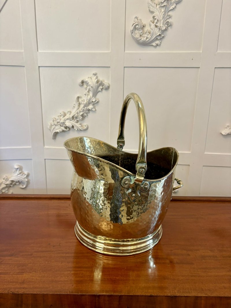 Antique Edwardian Quality Brass Helmet Shaped Coal Shuttle